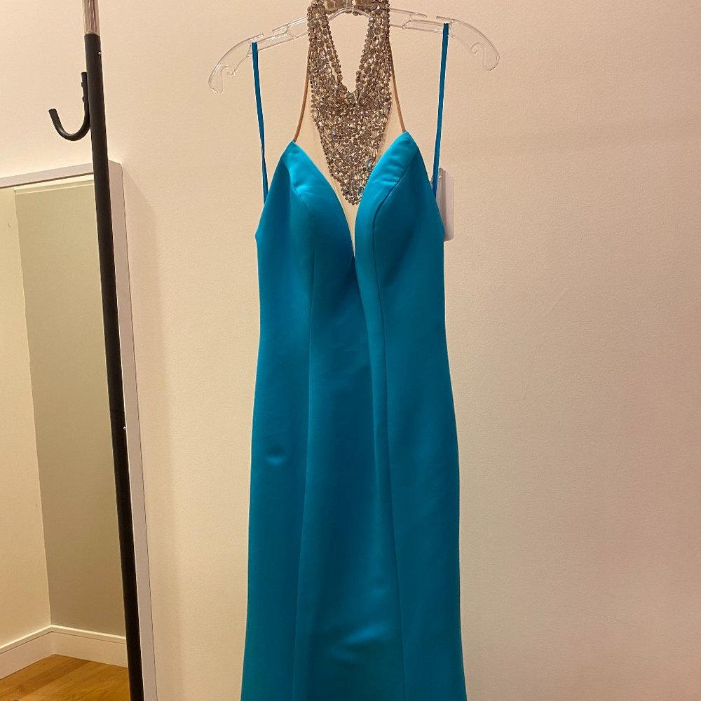 Turquoise High Neck Evening Gown